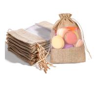 Bruislard 12 Pack Burlap Drawstring Gift Bags 5''x7'' Burlap Gift Favor Bags Organza Sheer Pouches with Drawstring Treat See Through Bag for Wedding Party Favors Jewelry Crafts
