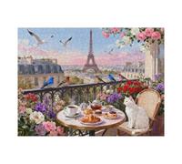 Brunch in Paris 500 Piece Puzzle for Adults, Eiffel Tower and Cityscape Artwork, Recycled Cardboard Jigsaw, Impossible Challenge Game, Birthday Party Gift, Home Decor for Seniors, 20.5x15 in