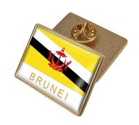 Brunei Darussalam Flag Brooch - Simple Retro Geometry Flag Print Badge Pin For Patriotic Men Women Personality Badge Button Collar Pin Character