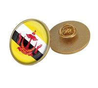 Brunei Darussalam Flag Brooch - Simple Retro Geometry Flag Print Badge Pin For Patriotic Men Women Personality Badge Button Collar Pin Round