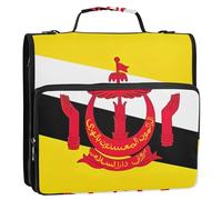Brunei Flag 1 1/2 Inch Binders 3 Ring Zippered Binder Organizer School Binder Bag with Shoulder Strap Large Storage Portfolio Case with Handle
