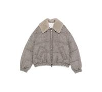 Brunello Cucinelli herringbone-pattern shearling-collar jacket - Grey 40-42