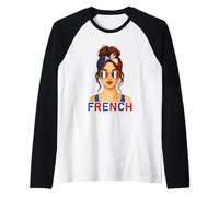 Brunette French Girl France Flag French Girlfriend Wife Raglan Baseball Tee