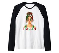 Brunette Italian Girl Italy Flag Italian Girlfriend Wife Raglan Baseball Tee