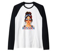 Brunette Russian Girl Russia Flag Russian Girlfriend Wife Raglan Baseball Tee