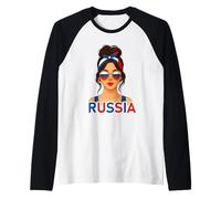 Brunette Russian Girl Russia Flag Russian Girlfriend Wife Raglan Baseball Tee
