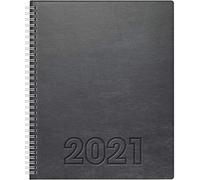 BRUNNEN 1076164841 Manager Wt 7 Weektimer 2 Pages = 1 Week, 21 x 26 cm, Soft Cover Lino Grey, Calendar 2021, Wire-O Binding