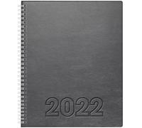 BRUNNEN 1076164842 Manager Wt 7 Weektimer 2 Pages = 1 Week, 21 x 26 cm, Soft Cover Lino Grey, Calendar 2022, Wire-O Binding