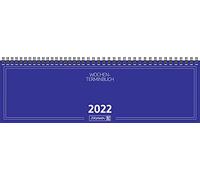 BRUNNEN 1077401302 Desk Calendar/Landscape Appointment Book Model 774, 2 Pages = 1 Week, 326 x 102 mm, Cardboard Envelope Blue, Calendar 2022, Wire-O Binding