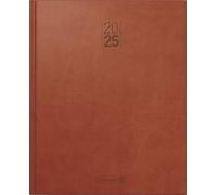 BRUNNEN Book Calendar Model Manager Wt 7 weektimer (2025), 2 Pages = 1 Week, 210 × 260 mm, 160 Pages, Faux Leather Cover, Brown
