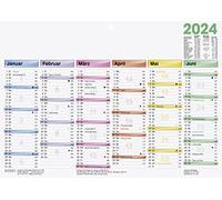 BRUNNEN DATAline 2024 Annual Calendar 1 Page = 6 Months A4 Landscape White