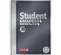 BRUNNEN Premium Student College Notepad, A4, Squared, 80 Sheets, Anthracite