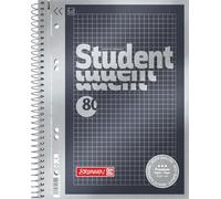 BRUNNEN Premium Student College Notepad, A5, Squared, 80 Sheets, Anthracite