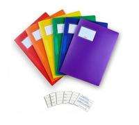 Brunnen Sturdy plastic file folders FACT!pp set of 6 for A4 format, made of translucent polypropylene, with name tag, with slip pocket, red, blue, green, yellow, orange, purple + 6 name badges
