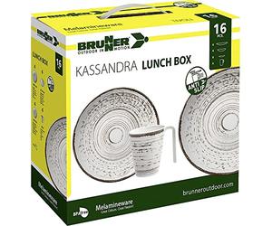 Brunner Camping Tableware Set 16 Pieces for 4 People - Kassandra Lunch Box - High Quality Melamine Non-Slip and Durable
