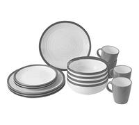BRUNNER Camping Tableware Set (Set of 16 Pieces) for 4 People - Lunch Box Bellagio - Made of High Quality Stone Touch Melamine, Non-Slip and Durable