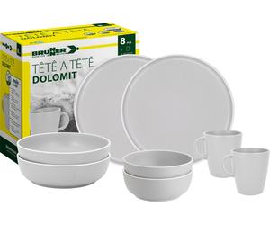 Brunner Dolomit Light Grey 8pc Melamine Tête-à-Tête Tableware Set