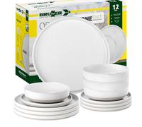 BRUNNER: Melamine Crockery Set Camping | 12 Pieces - Plates & Bowls for 2-4 People | Midday Odette - Stackable, Scratch-Resistant