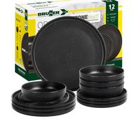 BRUNNER: Melamine Crockery Set Camping | 12 Pieces - Plates & Bowls for 2-4 People | Midday Odette - Stackable, Scratch-Resistant