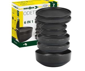 BRUNNER: Melamine Crockery Set Camping | 7 Pieces - Plates, Bowls & Salad Bowl for 1-2 People | 6-in-1 Set Odette - Stackable, Scratch-Resistant