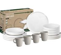 Brunner Odette Stonetouch Melamine Caravan Dinner Set, Anti Slip Outdoor Tableware Set, Lightweight Break Resistant Plates Bowls & Mugs - Motorhome, Campervan (Odette White, 16 Piece Set)