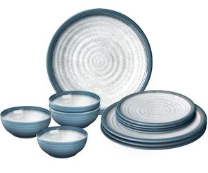 Brunner Stonetouch Melamine Caravan Dinner Set, Anti Slip Outdoor Tableware Set, Lightweight Break Resistant Plates Bowls & Mugs - Camping, Motorhome, Picnic Dining Set (Tuscany, 12 Piece Set)