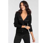 Bruno Banani Studded Trim Rib Knit Cardigan Black