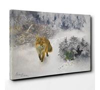 Bruno Liljefors Fox and Black Grouse Canvas Print | Gallery Wrapped 30mm Frame Wall Art | 30x20 inches | Ready to Hang | Modern Animals Picture | Living Room Bedroom Lounge Office