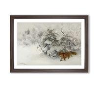 Bruno Liljefors Fox in The Snow Vol.3 Framed Print | A2 Walnut Framed Wall Art | Ready to Hang | Modern Animal Picture | Living Room Bedroom Lounge Office