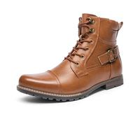 Bruno Marc Men's Leather Lace Up work Boots, Classic Combat and motorcycle biker military Boots for Men,Size 7.5,Brown,PHILLY-3