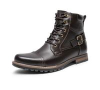 Bruno Marc Men's Leather Lace Up work Boots, Classic Combat and motorcycle biker military Boots for Men,Size 11,Dark/Brown,PHILLY-3