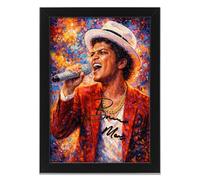 Bruno Mars Art Styled Signed Poster Print - Limited Edition Autograph Fan Gift, Collectible Memorabilia Wall Art Merchandise (A4 Framed)