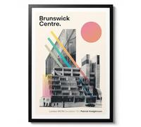 Brunswick Centre Print, Mid-century Architecture Poster, Modern Graphic Photo Wall Art, London Brutalist Decor, Retro Urban Gift, Archival Matte, A4 (Framed) - 29.7x21cm