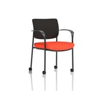 Brunswick Deluxe Black Fabric Back Frame Seat Orange + Arms/Castors