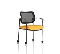 Brunswick Deluxe With Arms Black Frame With Castors Mesh Back Bespoke Colour Seat Senna Yellow