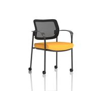 Brunswick Deluxe With Arms Black Frame With Castors Mesh Back Bespoke Colour Seat Senna Yellow