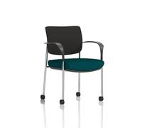 Brunswick Deluxe With Arms Chrome Frame With Castors Black Fabric Back Bespoke Colour Seat Maringa Teal