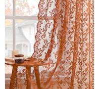 Brunt Orange Lace Curtains 63 Inch Length 2 Panels Set - Rustic Terracotta for Bedroom Living Room, Rod Pocket Light Filtering Vintage Country Fall Autumn Pumpkin Decor, 52x63