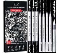 Brusarth White Ink Pens Set, Fine Point White Gel Pens, Dual-Tip Acrylic Paint Pen, Fine, Round & Brush Tip Acrylic Markers for Black Paper Drawing, Sketching, Illustration, Card Making