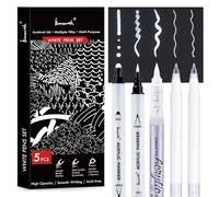 Brusarth White Pens Set, 5 Pack, 1mm White Gel Pens, Dual-Tip Acrylic Paint Pen, Brush Tip Acrylic Markers for Black Paper Drawing, Sketching, Illustration, Card Making, Bullet Journaling