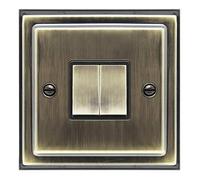 Brush Antique Brass Double Light Switch 2 gang 2 way 10amp BE304 KME