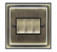Brush Antique Brass Light Switch 3 Gang 10amp 2 Way BE306 KME