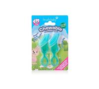 Brush-Baby Chewable Soft Toothbrush for Babies & Toddlers | Stage 2 First Teeth - Teething | Suitable from 10-36 Months | Gently Cleans Baby Teeth and soothes Sore Gums | Teal Colour, Pack of 2