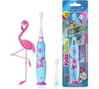 Brush Baby KidzSonic Toddler and Kid Electric Toothbrush for Ages 3+ Years - Disco Lights, Gentle Vibration, and Smart Timer Provide a Fun Brushing Experience - Flamingo