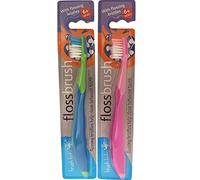 Brush-Baby FlossBrush 6+ Toothbrush | Stage 3 Kids | 6+ years | DeepClean flossing bristles ideal for mixed baby & adult teeth. Easy grip handle and fun sucker base | Pink, Pack of 1