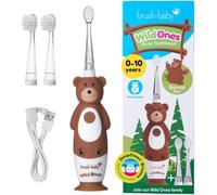 Brush-Baby - Kids Rechargeable Electric Toothbrush, 0-10 Years - WildOnes, Bear Design with Flashing Lights - DeepClean Bristles for Superior Clean - 2X Replacement Heads, 1x USB Cable