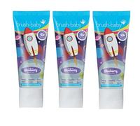 Brush-Baby - Natural Blueberry Kids Toothpaste, 3 x 50ml Tubes - for Ages 3+ - with Xylitol & Fluoride - Strong Teeth, Healthy Gums & Fresh Breath - Gentle Vegan Formula, Safe if Swallowed
