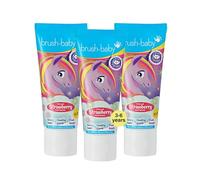 Brush-Baby - Natural Strawberry Kids Toothpaste, 3 x 50ml Tubes - for Ages 3+ - with Xylitol & Fluoride - Strong Teeth, Healthy Gums & Fresh Breath - Gentle Vegan Formula, Safe if Swallowed