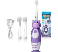 Brush-Baby - Rechargeable Electric Toothbrush for Kids, 0-10 Years - WildOnes, Hippo Design with Flashing Lights - DeepClean Bristles for Superior Clean - 2X Replacement Heads, 1x USB Cable