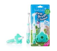 Brush Baby Toothbrush & Teether Set with Soft Bristles for 0-18 Months - Safe BPA-Free First Brush with Long Handle & Gum Massaging Teether - Award-Winning Dental Care Kit for Early Oral Hygiene